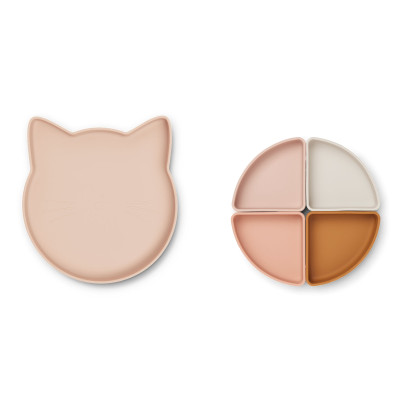 LIEWOOD Silikonteller mit Fächern Katze Rose