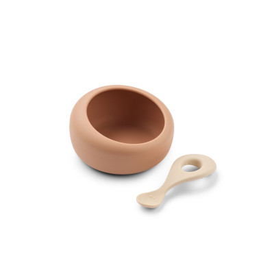 LIEWOOD Silikon-Schale mit Löffel Sparia Tuscany Rose / Apple Blossom