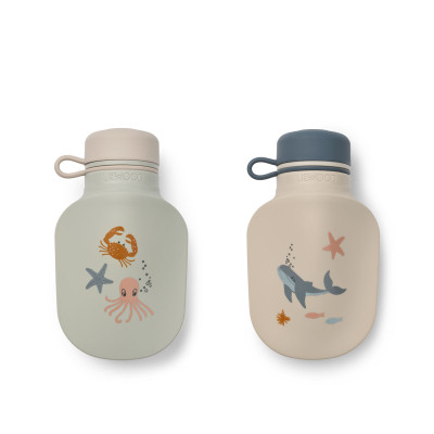 LIEWOOD Silikon Smoothie Flasche Lizzie 2er-Set Sea creature / Sandy