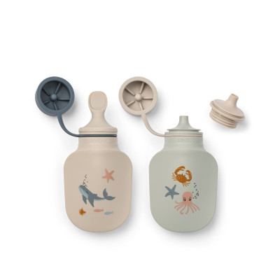 LIEWOOD Silikon Smoothie Flasche Lizzie 2er-Set Sea creature / Sandy