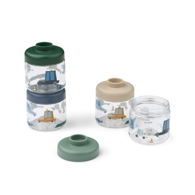 LIEWOOD Dominique Tritan-Behälter für Babynahrung 100 ml 4er-Set Cars / Sandy