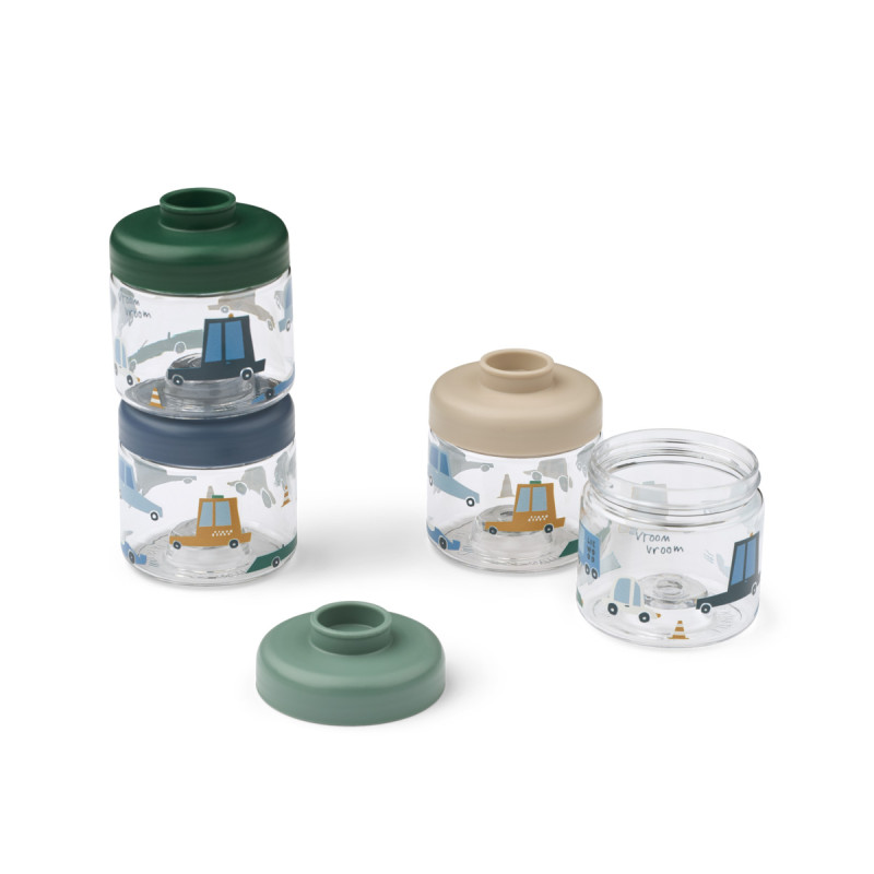 LIEWOOD Dominique Tritan-Behälter für Babynahrung 100 ml 4er-Set Cars / Sandy